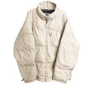 Old Navy Men’s Down Jacket XL Beige Puffer Coat Quilted Warm Winter Outerwear